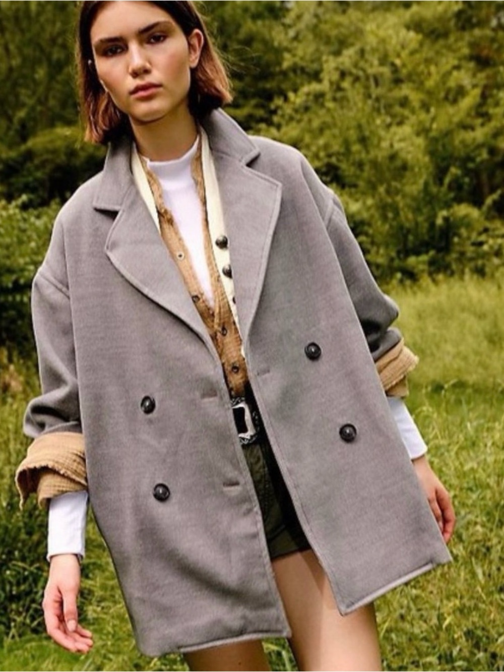 Free People Oversized Gray Double-Breasted Women's Coat Hannah XS